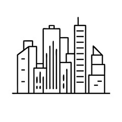 A Simple Line Drawing of a Modern City Skyline Featuring Tall Buildings and Skyscrapers