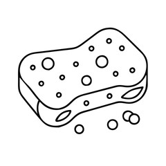 Line Art Illustration of a Cleaning Sponge with Small Holes and Crumbs