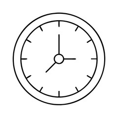 Simple Black and White Outline Drawing of a Clock Showing the Time