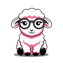 Cute vector sheep with a blush, in a flat style, isolated on a white background. Cartoon drawing of a sheep. Design for kid, children's poster, children's wall painting, postcard, invitation