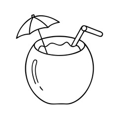 Refreshing Coconut Drink with Umbrella and Straw Tropical Summer Beverage Illustration