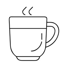 A simple line drawing of a steaming hot cup of coffee or tea
