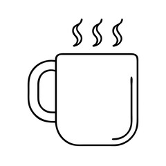 A simple line drawing of a steaming hot mug of coffee or tea