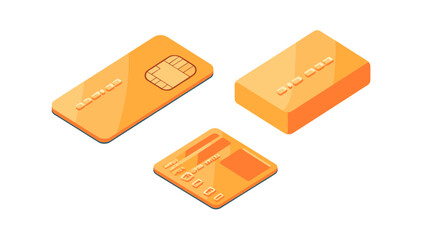Isometric Pixel Art Gold Credit Cards Illustration