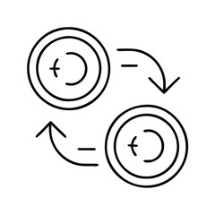 Currency Exchange Illustration Showing Two Coins with Arrows Indicating Transfer of Funds and Equality