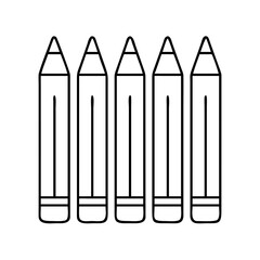 Five Simple Black Outline Pencils Arranged in a Row Representing Art Supplies Education Drawing Creativity