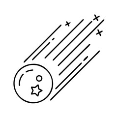 A simple line drawing of a shooting star or meteor falling from space with a star inside