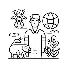 A Man Studying Global Ecology with a Capybara and a Microscopic Creature