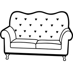 Minimalist Sofa with Heart Motif Line Art