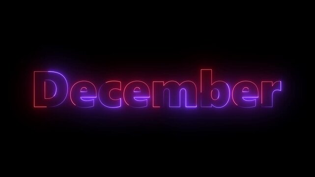 Abstract glowing december month text neon light effect animation. december month neon line text concept. January neon looping animation. first month of year Neon glowing month name december text icon 