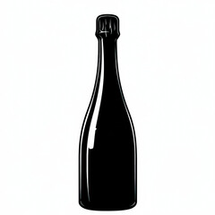 champagne bottle silhouette , black and white illustration isolated on white background