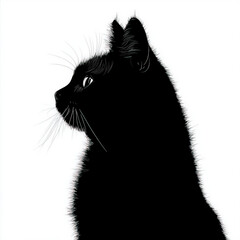 cat head silhouette , black and white illustration isolated on white background