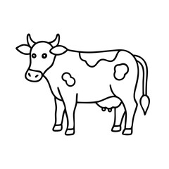 A Simple Line Drawing of a Spotted Cow Standing in Profile View