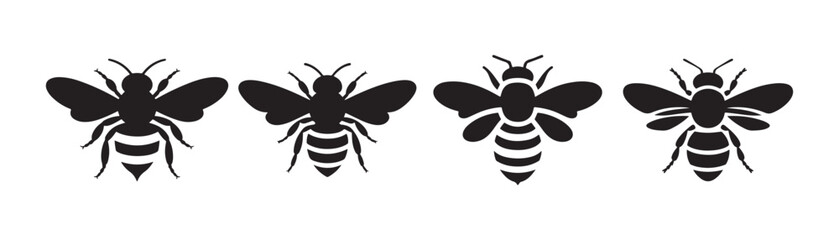 black color bee silhouette icon. Bee icons. Vector illustration eps 10