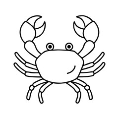 A Simple Line Drawing of a Cute Cartoon Crab with Big Claws and Eight Legs