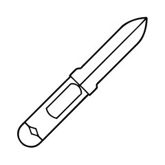 Line art illustration of a small sharp knife or blade tool