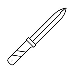 Line drawing of a long sharp knife with a striped handle