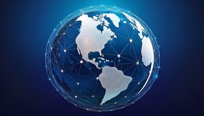 Fototapeta premium stylized globe white continents blue backdrop connection lines network global scene generative ai