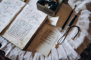 Vintage Writing Table with Book and Stationery
