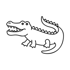 A Simple Line Drawing of a Cute Cartoon Alligator or Crocodile