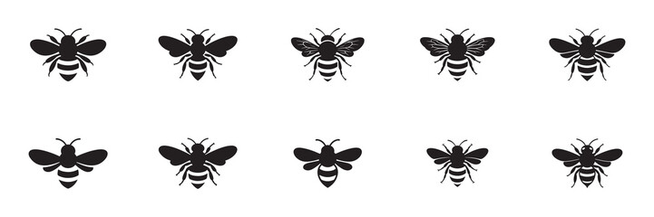 black color bee silhouette icon. Bee icons. Vector illustration eps 10