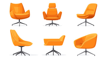 Orange Modern Chair Set: Multiple Views of Stylish Armchairs and Office Chairs