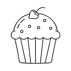 A Deliciously Simple Line Drawing of a Cupcake with Cherry Topping