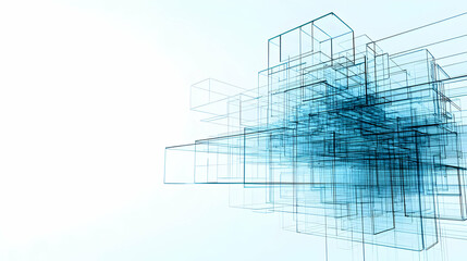 Abstract Architectural Design With Blue Lines On White Background