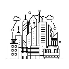 Obraz premium Futuristic Cityscape Skyline Illustration Modern Urban Architecture Design