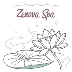 Zenova Spa Logo with Lotus Flower and Leaf Vector Illustration

