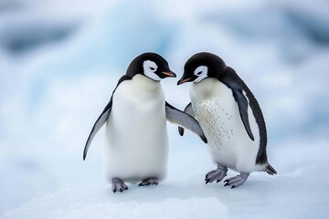 Fototapeta premium Two penguins on ice