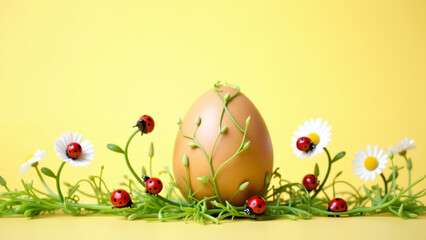 Spring-Themed Egg with Daisies and Ladybugs