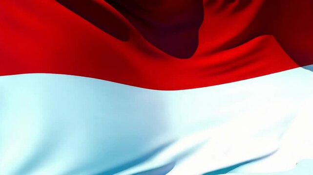 Indonesian Flag Waving in the Wind &ndash; Red and White Merah Putih National Flag in 4K Realistic Close-Up