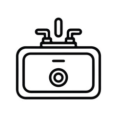 Modern Sink Icon with Dual Faucets - Minimalist Black and White Design