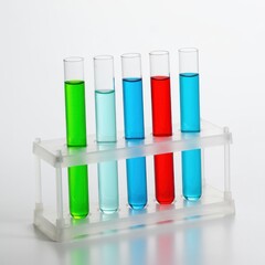 Colorful liquids in test tubes on white background