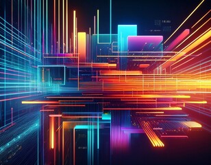 vibrant neon art of layered computer code with clean lines on a dark background