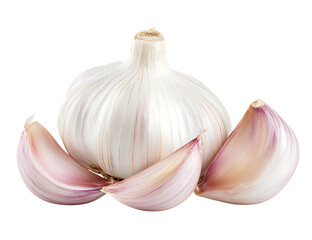 fresh garlic bulb and cloves isolated on trasparent background showcasing culinary ingredient and flavor enhancer for cooking