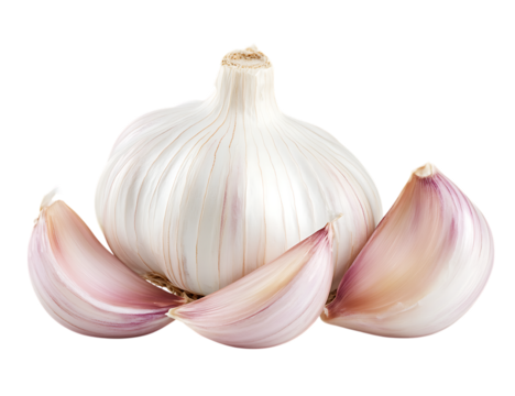 fresh garlic bulb and cloves isolated on trasparent background showcasing culinary ingredient and flavor enhancer for cooking