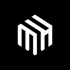 MH letter logo design on black background.