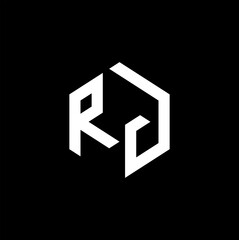RJ letter logo design on black background.