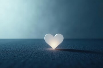 Fototapeta premium A glowing heart shape symbol rests on a dark surface, illuminated from within, representing hope, love, and inner light.