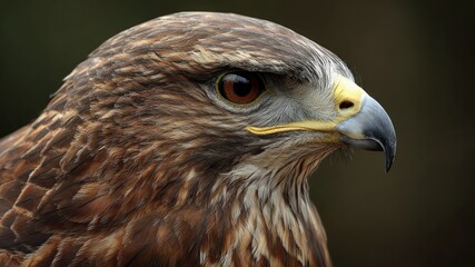 Fototapeta premium Close-up of a majestic hawk showing detail of its brown feathers and sharp beak.