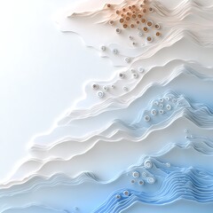 Abstract 3D Layered Paper Topography Pastel Blues  Peach Minimalist Design