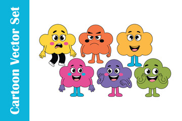 Cartoon Vector Set of Cloud Characters with Different Emotions