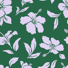 Hand drawn tropical flowers, seamless patterns with floral for fabric, textiles, clothing, packaging, cover, poster, abstract natural backgrounds. Hibiscus flower vector illustration.