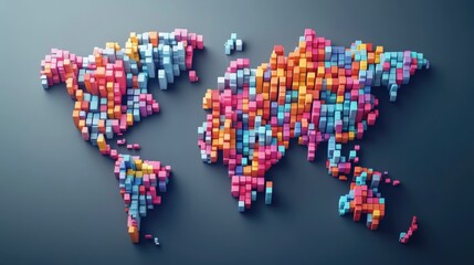 World map made from multicolored containers viewed from above, concept of global distribution.