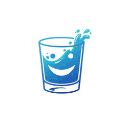 Happy glass of water with a smiling face and splash