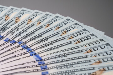 Background of money, new hundred-dollar bills with the front side. Background of dollars.