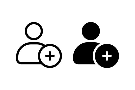 person with plus icon set. representing adding user, creating a new account, or adding a contact