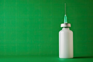 Medical Vial and Syringe on Green Background